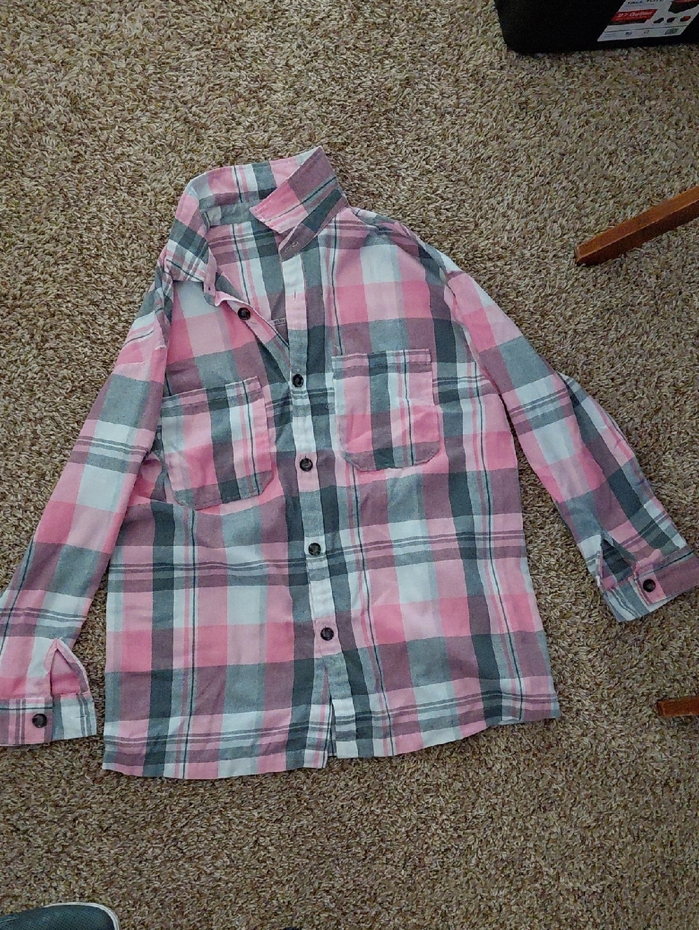 Pink and Gray Plaid Button-Up Shirt for Kids